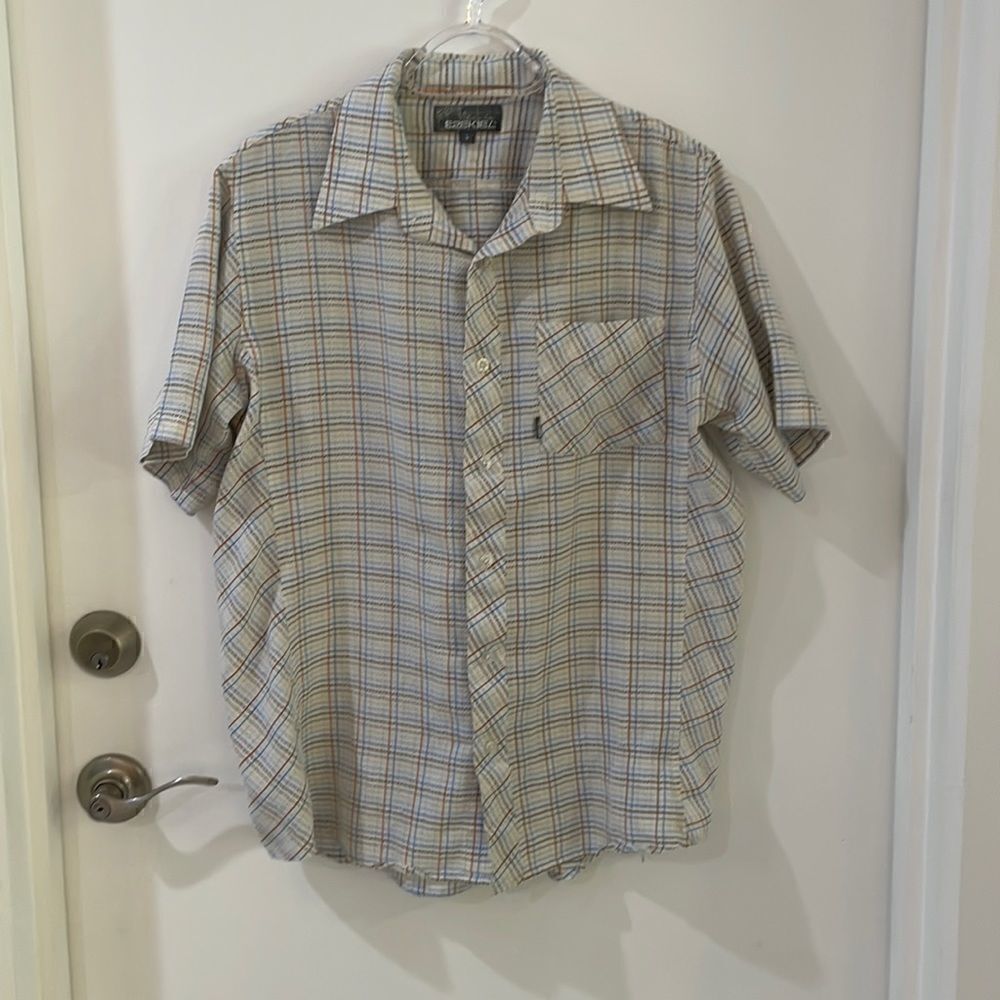 EZEKIEL plaid print short sleeve button up shirt large‎